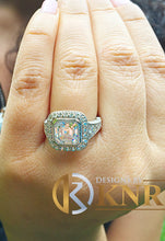 Load image into Gallery viewer, Asscher Cut Moissanite and Round Cut Sides Cvd Diamonds Bezel Engagement Ring Women's 14k Solid and Heavy White Gold Wedding Ring 3.70ctw

