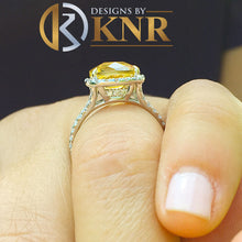 Load image into Gallery viewer, Cushion Cut Yellow Citrine And Roun Cut Sides Natural Diamond Engagement Ring Halo Style Bridal Ring 14k Solid White Gold Wedding Ring 4.70
