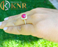Load image into Gallery viewer, Round Cut Ruby And Round Cut Sides Natural Diamonds Antique Deco Design 14k Solid Yellow Gold Halo Filigree Style Bridal Wedding Ring 2.50ct
