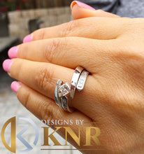 Load image into Gallery viewer, IGI Certified 14k Solid And Heavy White Gold Princess Cut Diamond Engagement Ring And Matching Bands Tension Set Wedding Set 1.50ctw F-VS2
