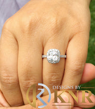 Load image into Gallery viewer, Cushion Cut Moissanite And Round Cut Sides Engagement Ring Set In 14k Solid White Gold Propose Bridal Ring Halo Style Wedding Ring 2.50ctw
