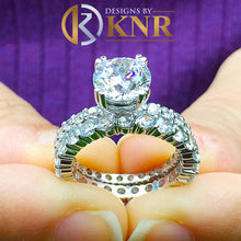 Load image into Gallery viewer, Round Cut Moissanites Engagement Ring And Matching Band Eternity Style Set In 14k Solid White Gold Bridal Ring Prong Set Wedding Ring 5.50ct
