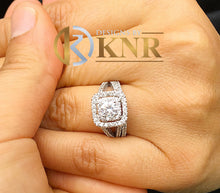 Load image into Gallery viewer, Round Cut Moissanite Engagement Ring And Matching Band Wedding Set Double Halo Split Shank Bridal Set For Her In 14k Solid White Gold 1.65ct
