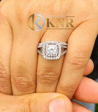 Load image into Gallery viewer, Round Cut Natural Diamond Engagement Ring And Matching Band Prong Set Wedding Set Double Halo Bridal Set Women's 14k Solid White Gold 1.30ct
