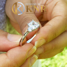 Load image into Gallery viewer, 14k solid white gold princess and round cut diamond engagement ring three stone style bridal wedding anniversary ring 1.50ctw
