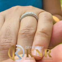 Load image into Gallery viewer, Round Cut Three Sided Cvd Diamond Eternity Band Set In 14k Solid White Gold Anniversary Band Filigree Wedding Bridal Band 2.75ct 3.8mm width
