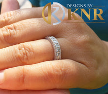 Load image into Gallery viewer, Round Cut Three Sided Cvd Diamond Eternity Band Set In 14k Solid White Gold Anniversary Band Filigree Wedding Bridal Band 2.75ct 3.8mm width
