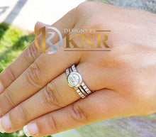 Load image into Gallery viewer, Round Moissanite And Round Cut Sides Engagement Ring And Two Matching Bands Bezel Set 14k Solid White Gold Bridal Wedding Halo Ring 1.80ctw
