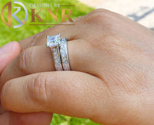 Load image into Gallery viewer, 14k Solid and Heavy white gold princess cut Natural Diamond Engagement Ring and Band Bridal Set Wedding Anniversary Propose Promise 2.85ct
