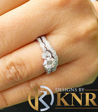Load image into Gallery viewer, Women's 14k Solid White Gold Round Cut Natural Diamond Engagement Ring And Band, Antique Style, Filigree, Bridal Wedding Set 0.85ctw
