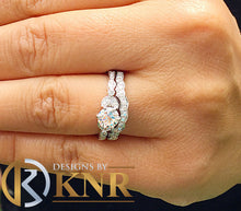 Load image into Gallery viewer, Women's 14k Solid White Gold Round Cut Natural Diamond Engagement Ring And Band, Antique Style, Filigree, Bridal Wedding Set 0.85ctw

