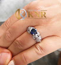 Load image into Gallery viewer, Oval Cut Sapphire And Round Cut Natural Diamonds Engagement Ring Filigree Wedding Ring Anniversary Bridal Ring 14k Solid White Gold 2.15ctw
