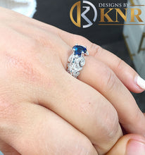 Load image into Gallery viewer, Oval Cut Sapphire And Round Cut Natural Diamonds Engagement Ring Filigree Wedding Ring Anniversary Bridal Ring 14k Solid White Gold 2.15ctw

