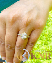 Load image into Gallery viewer, Oval Shape Moissanite Center and Round Cut Sides Engagement Ring Halo Style In 14k Solid Yellow Gold Wedding Bridal Ring For Her 2.00ctw

