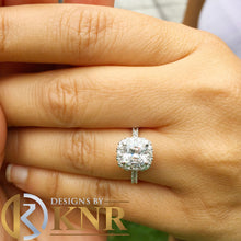 Load image into Gallery viewer, Cushion Cut Moissanite And Round Cut Sides Engagement Ring Set In 14k Solid White Gold Propose Bridal Ring Halo Style Wedding Ring 2.50ctw
