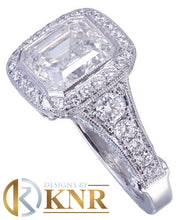 Load image into Gallery viewer, Asscher Cut Moissanite and Round Cut Sides Halo Bezel Set Engagement Ring Filigree Bridal Wedding Ring For Her 14k Solid White Gold 5.30ctw
