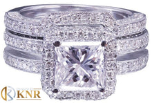 Load image into Gallery viewer, Princess Cut Moissanite And Round Cut Cvd Diamond Engagement Ring And Matching Band Halo Bridal Wedding Set 14K Solid White Gold 2.50ctw
