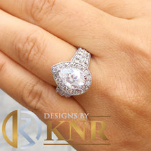 Load image into Gallery viewer, Pear Shape Moissanite And Round Cut Sides Engagement Ring Halo Prong Set Style 14k Solid White Gold Bridal Wedding Ring Filigree 4.40ctw
