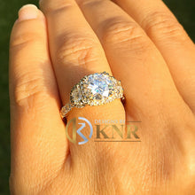 Load image into Gallery viewer, GIA Certified 14k Solid Yellow Gold Round Cut Diamond Engagement Ring Deco Bridal Wedding Anniversary Halo Half Moon Cut 2.50ctw F-VS2
