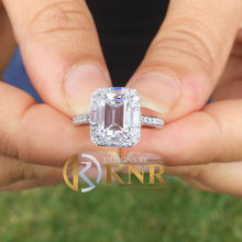 Load image into Gallery viewer, Emerald Cut Round Cut And Baguettes Diamond Engagement Ring IGI Certified 14k Solid White Gold Deco Halo Bridal Wedding Ring 2.70ctw F-VS2

