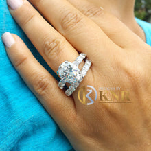 Load image into Gallery viewer, Eternity Style Oval Cut Moissanite And Round Cut Sides In 14k Solid White Gold Engagement Ring And Matching Band Wedding Bridal Ring 7.50ctw
