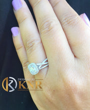 Load image into Gallery viewer, Cushion Cut Moissanite and Round Cut Sides Cvd Diamond Engagement Ring And Band 14k Solid White Gold Halo Wedding Set Twisted Shank 2.70

