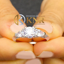 Load image into Gallery viewer, Round And Pear Cut Diamond Engagement Ring Deco Three Stone Wedding Anniversary Bridal Natural Diamonds Bridal 14k Solid White Gold 1.20ctw
