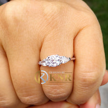 Load image into Gallery viewer, Round And Pear Cut Diamond Engagement Ring Deco Three Stone Wedding Anniversary Bridal Natural Diamonds Bridal 14k Solid White Gold 1.20ctw
