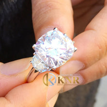 Load image into Gallery viewer, HUGE Cushion Cut Moissanite And Half Moon Cut Sides Engagement Ring Set In 14k Solid White Gold Bridal Ring Three Stone Wedding 5.80ctw

