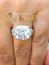Load image into Gallery viewer, HUGE Cushion Cut Moissanite And Half Moon Cut Sides Engagement Ring Set In 14k Solid White Gold Bridal Ring Three Stone Wedding 5.80ctw
