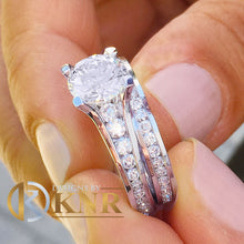 Load image into Gallery viewer, Women's 14k solid white gold round cut natural diamonds engagement ring and band Bridal Wedding Set Large 3.50ctw
