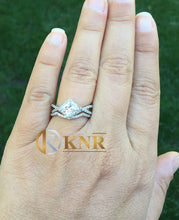 Load image into Gallery viewer, Princess Cut Moissanite And Cvd Round Cut Sides Diamond Engagement Ring And Matching Band Halo Twisted Shank 14K Solid White Gold 1.80ct
