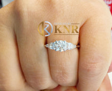 Load image into Gallery viewer, Round And Pear Cut Diamond Engagement Ring Deco Three Stone Wedding Anniversary Bridal Natural Diamonds Bridal 14k Solid White Gold 1.20ctw
