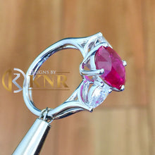 Load image into Gallery viewer, Oval Shape Ruby And Natural Pear Shape Side Cvd Diamonds Prong Set Engagement Right Hand Ring 14k Solid White Gold Wedding Ring 3.80ctw
