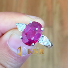 Load image into Gallery viewer, Oval Shape Ruby And Natural Pear Shape Side Cvd Diamonds Prong Set Engagement Right Hand Ring 14k Solid White Gold Wedding Ring 3.80ctw
