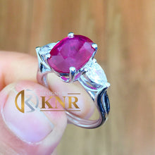 Load image into Gallery viewer, Oval Shape Ruby And Natural Pear Shape Side Cvd Diamonds Prong Set Engagement Right Hand Ring 14k Solid White Gold Wedding Ring 3.80ctw
