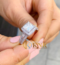 Load image into Gallery viewer, Princess Cut Moissanite And Round And Marquise Engagement Ring Set In 14k Solid Heavy White Gold Bridal Ring Halo Style Wedding Ring 3.00ctw
