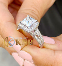 Load image into Gallery viewer, Princess Cut Moissanite And Round And Marquise Engagement Ring Set In 14k Solid Heavy White Gold Bridal Ring Halo Style Wedding Ring 3.00ctw
