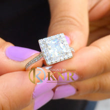 Load image into Gallery viewer, Princess Cut Moissanite and Round Cut Sides Engagement Ring Halo Wedding Ring Filigree Bridal Ring 14k Solid White Gold Propose Ring 2.00ctw
