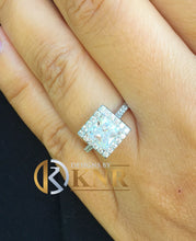 Load image into Gallery viewer, Princess Cut Moissanite and Round Cut Sides Engagement Ring Halo Wedding Ring Filigree Bridal Ring 14k Solid White Gold Propose Ring 2.00ctw
