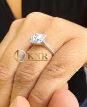 Load image into Gallery viewer, Princess Cut Moissanite and Round Cut Sides Engagement Ring Halo Wedding Ring Filigree Bridal Ring 14k Solid White Gold Propose Ring 2.00ctw
