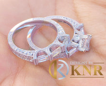 Load image into Gallery viewer, Princess Round and Baguettes Cut Moissanite Engagement Ring And Matching Band 14k Solid White Gold Bridal Wedding Ring Set Filigree 2.50ctw
