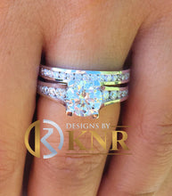 Load image into Gallery viewer, Women's 14k solid white gold round cut natural diamonds engagement ring and band Bridal Wedding Set Large 3.50ctw
