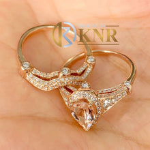 Load image into Gallery viewer, Natural Pear Shape Morganite And Natural Side Round Cut Diamond Ring And Matching Band Wedding Set Halo Ring Set 14k Solid Rose Gold 3.25ctw

