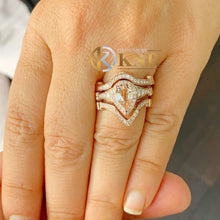 Load image into Gallery viewer, Natural Pear Morganite And Cvd Round Cut Diamond Ring And Two Matching Bands Wedding Set Bridal Halo Ring Set 14k Solid Rose Gold 4.00ctw

