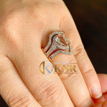 Load image into Gallery viewer, Natural Pear Morganite And Cvd Round Cut Diamond Ring And Two Matching Bands Wedding Set Bridal Halo Ring Set 14k Solid Rose Gold 4.00ctw
