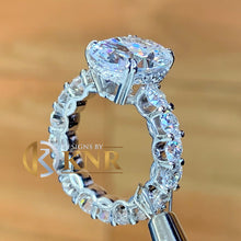 Load image into Gallery viewer, Oval Cut Moissanite And Round Cut Sides Engagement Ring Eternity Style Set In 14k Solid White Gold Wedding Ring Prong Set Bridal Ring 5.00ct
