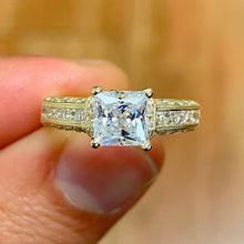 Load image into Gallery viewer, Princess Cut And Round Cut Sides Natural Diamond Engagement Ring Filigree Wedding Ring Prong Set Bridal Ring 14K Solid Yellow Gold 1.70ctw
