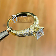 Load image into Gallery viewer, Princess Cut And Round Cut Sides Natural Diamond Engagement Ring Filigree Wedding Ring Prong Set Bridal Ring 14K Solid Yellow Gold 1.70ctw
