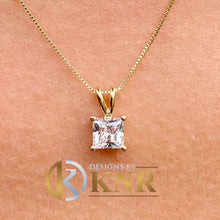 Load image into Gallery viewer, Princess Cut Moissanite Prong Set Solitaire Necklace And Chain In 14k Solid Yellow Gold Bridal Gift Lady's Delicate Wedding Gift 1.00ct
